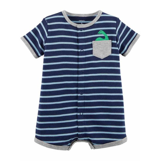 Carters Infant Boys Blue Stripe Dinosaur Romper Baby Dino Bodysuit Outfit 18m - [babiesandbeyond]