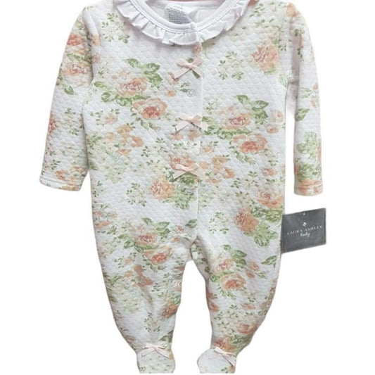 Laura Ashley Baby Girls 6-9 Months Quilted One Piece Sleeper Floral Print - [babiesandbeyond]